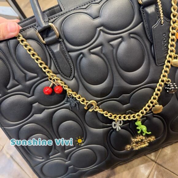 NWT Coach Bundle Large Maggie Tote Bag Blocked CY672 Black & CCD30 Long Chain - Picture 2 of 16